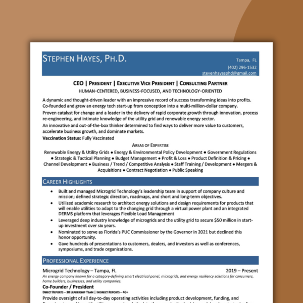 Sample of an Executive Resume with a Cover Letter Section