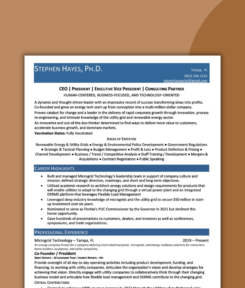 Sample of an Executive Resume with a Cover Letter Section