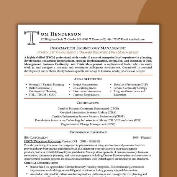 Sample of an IT Resume