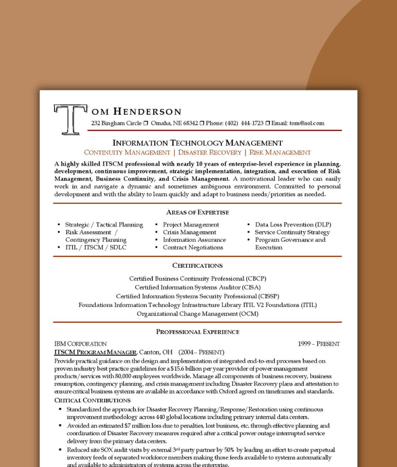 Sample of an IT Resume