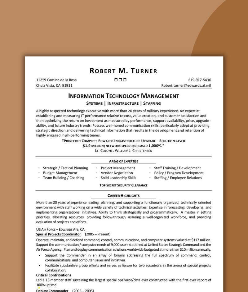 Sample of a Military to Civilian Resume